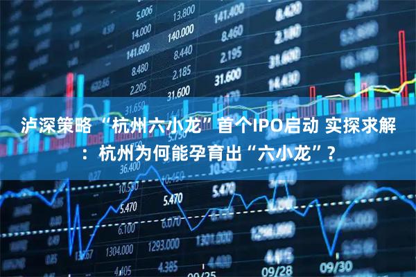 泸深策略 “杭州六小龙”首个IPO启动 实探求解：杭州为何能孕育出“六小龙”？